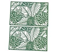 OFFSCH Tropical Leaf Table Mat Set 2pcs, Hollow-out Pvc Placemats, Anti-slip Insulation Coasters for Dining Table, Dark Green 30x45cm, Hawaii Party Decoration