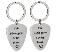 OFFSCH Unique Valentine's Day Present Guitar Pick Couple Keychains Stainless Steel Keyring for Lovers