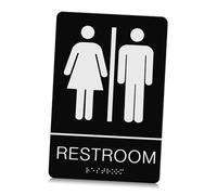 OFFSCH Unisex Restroom Sign with Braille Self-adhesive Acrylic Gender Neutral Bathroom Door Marker Tactile Braille Accessibility Indicator for Public and Home Use