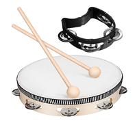 OFFSCH Versatile Music Training Tool 10'' Tambourine Set Hand Drums for Adults Single Row Drum Black Bell for Practice