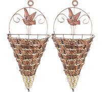 OFFSCH Wall Hanging Flower Basket 12.40 Inch Rattan Planter Set of 2 with Iron Frame for Indoor Outdoor Wall Mounted Decoration Space Saving