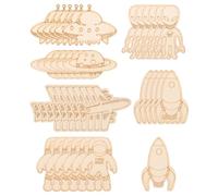 OFFSCH Wooden Cutouts for Craft 32pcs Rocket and Planet Shapes Unfinished Wood Material with Outer Space Hollow Design Suitable for Bedroom Decor and DIY