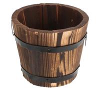 OFFSCH Wooden Flower Boxes Outdoor, Wood Barrel Planter Large Plant Pot Flat Mouth Whiskey Bucket Plant Box Container for Office Hotel Shopping Mart Decor