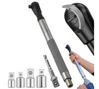 Offset Extension Wrench Impact for Electric Drill, with 4 Socket Adapters and 1/2‘’ Drill Adapter, Multifunctional Chain Drive Electric Ratchet Wrench Tool for Tightening Fasteners (Silver 1 Pack)
