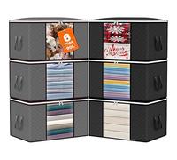 OFFSHIFTER Storage Bags - 90L - 6Pack (3 black and 3 grey), with Clear Window and Strong Zip, Reinforced Carry Handles, Collapsible when not in Use, Large Capacity to Help Save Space