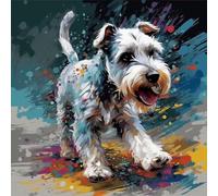 OfFsum 5D Diamond Art Painting Kits for Adults DIY Round Diamond Art Painting Kit Full Drill Jumping White Schnauzer Dog 03 Diamond Art Kits for Kids Art for Home Wall Decor