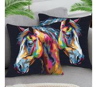 OfFsum Cushion Covers 45 x 45 cm Modern Art Decorative Throw Pillow Covers Soft Velvet Pillowcases for Sofa Garden Outdoor Home Decor Set of 2 -Animal Horse Head (2)