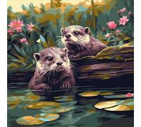 OfFsum Paint by Numbers for Adults and Kids DIY Painting Kit with 40X50cm Pre-Printed Textured Art Canvas Acrylic Paints & 3 Brushes Ideal for Beginners Two Otters in The Lotus Pond 3
