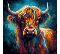 OfFsum Paint by Numbers Kits for Adults and Kids Highland Cow Magic Circle 15 with Brushes and Acrylic Pigment DIY Digital Canvas Painting for Adults Beginner-16X20 Inch Frameless