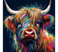 OfFsum Paint by Numbers Kits for Adults and Kids Highland Cow Magic Circle 16 Oil Paint Digital Drawing Canvas with Brushes Christmas Decorations Gifts -16 * 20 Inch Frameless