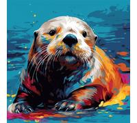 OfFsum Paint by Numbers Kits for Adults and Kids Smile sea Otter 10 Oil Paint Digital Drawing Canvas with Brushes Christmas Decorations Gifts -16 * 20 Inch Frameless