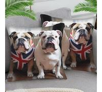 OfFsum Set of 2 Short Plush Cushion Covers 45cm x 45cmThrow Pillow Covers Soft Decorative Pillowcases for Home Bedroom Living Room Chair Garden Outdoor-Union Jack and Bulldog (4)