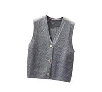 OFFSUM Women'S Knitted Vest - Spring Autumn Sleeveless Hollow Out Single Breasted Vest Top Solid Color Korean Style Temperament Loose Waistcoat,Grey,L