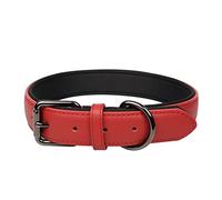 OFHome Dog Collar Leather Red Soft Padded Comfortable Adjustable Strong Pet Collars Best for Small Medium Large Dogs with Heavy Duty Buckle (Red, M)
