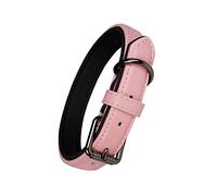 OFHome Pink Leather Dog Collar Soft Padded Comfortable Adjustable Wider and Thicker Pet Collars Best for Small Medium Large Dogs with Heavy Duty Buckle, L