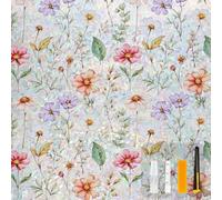 OFHome Window Film Privacy Floral 3D Rainbow - Heat Reflective Static Cling | Stained glass, No glue, Sun Blocker, UV protection, Free tools, Install water, Glass door, Available 30/60/90cm