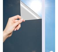 OFHome Window Film Privacy One Way Clear Reflective Mirror Self-Adhesive Tint for Home and Office Sun Blocking Anti UV Thermal Control Blackout Glass Tinting, Black Silver, 75x200cm