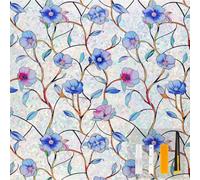 OFHome Window Film Privacy Stained Glass Rainbow With Tools, 75x400cm | Static Cling, 3D Floral Decorative, UV Protection, Heat Reflective, Window Covering, for Bedroom Living Room Glass Door