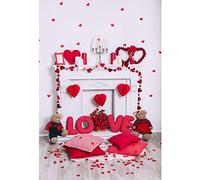 OFILA Love Backdrop 5 x 7 ft Valentine's Day Photography Background Romantic Flowers Petal Anniversary Backdrop Fireplace Toys Kids Photobooth Valentine's Day Party Backdrop Video Background