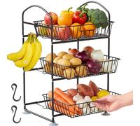Ofiray-home 3 Tier Fruit Basket with 2 Banana Hangers, Detachable Countertop Fruit Vegetable Basket Organizer for Kitchen Counter, Metal Mesh Fruit Bowl for Potato Onion Bread Snack Veggie
