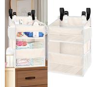 Ofiray-home Hanging Diaper Organizer for Changing Table,Cribs,Car,Playard or Wall & Nursery Organization-Durable 2-Tier Diaper Organizer with Mesh Pockets and Viewable Design, Won't Deform, Beige