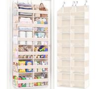 Ofiray-home Over the Door Organiser with 6 Tiers and 12 Compartments, Extra Large Hanging Door Storage with 4 Hooks, 36kg Weight Capacity, Bedroom Wardrobe or Nursery Nappy & Toy Storage - Beige