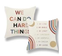 OFIRD Boho Pillow Covers 18x18 Set of 2 Rainbow Positive Inspirational Quotes Throw Pillow Covers for Kids Girls Colorful Pillowcase Linen Cushion Case for Classroom Reading Corner Home Sofa