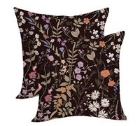OFIRD Spring Floral Pillow Covers 18x18 Pack of 2 Black Botanical Wildflower Herbs Throw Pillow Covers Outdoor,Summer Flower Plant Decorative Pillowcase Farmhouse Linen Cushion Case for Sofa Couch