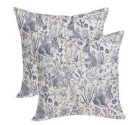 OFIRD Spring Pillow Covers 18x18 Pack of 2 Navy Blue Rabbit Floral Throw Pillow Covers Outdoor Decoration Easter Bunny Flower Decor Pillowcase Farmhouse Decorative Linen Cushion Case for Couch Sofa