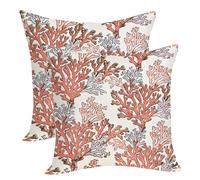 OFIRD Summer Coastal Pillow Covers 18x18 Pack of 2 Orange Pink Coral Throw Pillow Covers Coral Branch Ocean Themed Beach Decor Pillowcase Beachy Nautical Cushion Case for Sofa Couch Outdoor, 20244154