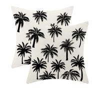 OFIRD Summer Pillow Covers 18x18 Pack of 2 Beige Black Palm Tree Decorative Throw Pillow Covers Outdoor Decoration,Modern Tropical Pillowcase Farmhouse Decorative Linen Cushion Case for Couch Sofa