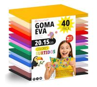OFITURIA 40 Sheets Foam Rubber Set, Colourful Colours, Format 20 x 15 cm - Ideal for Craft Projects, DIY, School, Art & Decoration (Glitter)