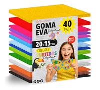 OFITURIA 40 Sheets Foam Rubber Set, Colourful Colours, Format 20 x 15 cm - Ideal for Craft Projects, DIY, School, Art & Decoration (Glitter)