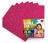 OFITURIA Glitter Eva Foam for Creative Crafts, Glitter Foam Sheets for DIY, School Projects, Decorative Art, Scrapbooking 20 x 30 cm (Fuchsia Glitter, 40 Pcs)