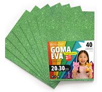 OFITURIA Glitter Eva Rubber for Creative Crafts, Glitter Foam Sheets for DIY, School Projects, Decorative Art, Scrapbooking 20 x 30 cm (Green Glitter, 40 pcs)