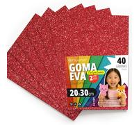 OFITURIA Glitter Eva Rubber for Creative Crafts, Glitter Foam Sheets for DIY, School Projects, Decorative Art, Scrapbooking 20 x 30 cm (Red Glitter, 40 pcs)