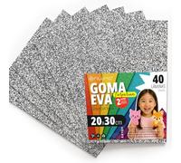 OFITURIA Glitter Eva Rubber for Creative Crafts, Glitter Foam Sheets for DIY, School Projects, Decorative Art, Scrapbooking 20 x 30 cm (Silver Glitter, 40 pcs)