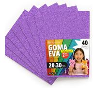 OFITURIA Glitter Eva Rubber for Creative Crafts, Glitter Foam Sheets for DIY, School Projects, Decorative Art, Scrapbooking 20 x 30 cm (Purple Glitter, 40 pcs)