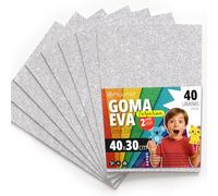 OFITURIA Glitter Eva Rubber for Creative Crafts, Glitter Foam Sheets for DIY, School Projects, Decorative Art, Scrapbooking 40 x 30 cm (White Glitter, 40 pcs)