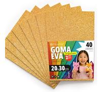 OFITURIA Glitter Eva Rubber for Creative Crafts, Glitter Foam Sheets for DIY, School Projects, Decorative Art, Scrapbooking 20 x 30 cm (Gold Glitter, 40 pcs)