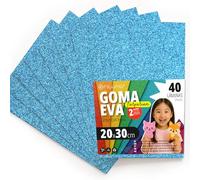 OFITURIA Glitter Eva Rubber for Creative Crafts, Glitter Foam Sheets for DIY, School Projects, Decorative Art, Scrapbooking 20 x 30 cm (Light Blue Glitter, 40 Pcs)