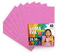 OFITURIA Glitter Eva Rubber for Creative Crafts, Glitter Foam Sheets for DIY, School Projects, Decorative Art, Scrapbooking 20 x 30 cm (Pink Glitter, 40 pcs)