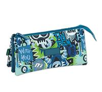 OFITURIA School Pencil Case with 3 Pockets for Organising and Classifying All School Supplies, School Pencil Case with Main and Inner Zip, Spades, 23x11x5, Luggage Strap