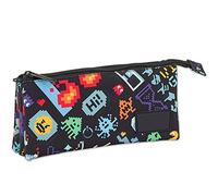 OFITURIA School Pencil Case with 3 Pockets for Organising and Classifying All School Supplies, School Pencil Case with Main and Inner Zip, Bit, 23x11x5, Luggage Strap