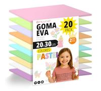OFITURIA Set of 20 Foam Rubber Sheets in Pastel Colours, Size 20 x 30 cm, 10 Assorted Colours, for School or Work, EVA Foam (Pastel Assortment)
