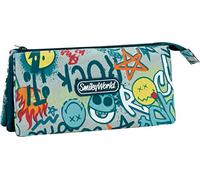 OFITURIA Smiley Rebel School Organiser Pencil Case, Three Compartments, Large Capacity with Lock System with Thick Metal Zip - Measures 23 x 11 x 5 cm