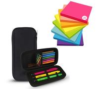 OFIXO Combo Set - Colourful Sticky Notes (400 Pieces) and Hard Case Pencil Case - Ideal for School, Office and Art Supplies