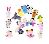 OFKPO 16 pc Soft Velvet Finger Puppet Set: 10 Animal & 6 Family Member Puppets for Kids
