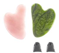 OFKPO 2PCS Gua Sha Tool, Natural Jade Stone for Face Neck Massage Heart Shape(Pink)