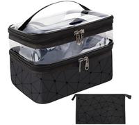 OFKPO 2PCS Makeup Bag, Large+Small Lattice Cosmetic, Pouch Bags with Zipper for Women Girls(Black)